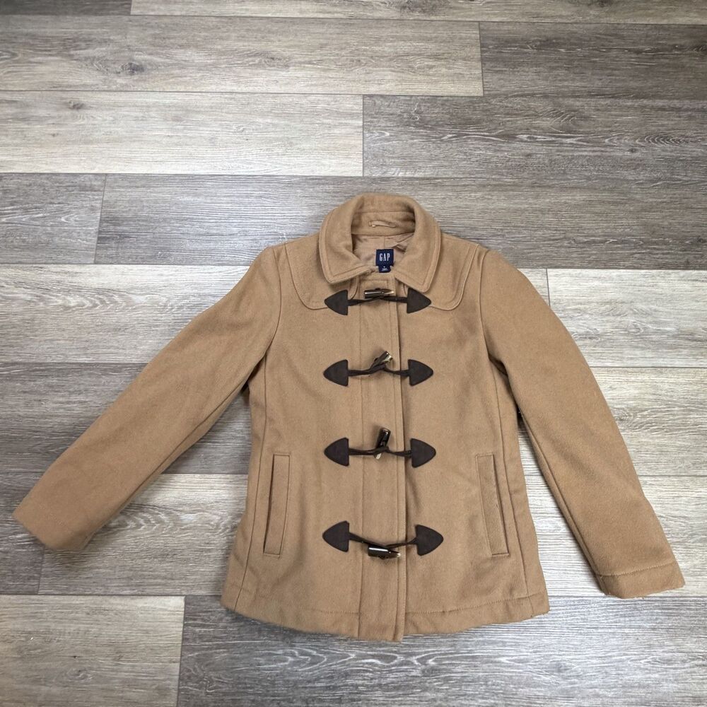 Gap Coat Womens Small Beige Wool Toggle Duffle Short Lined Winter Casual